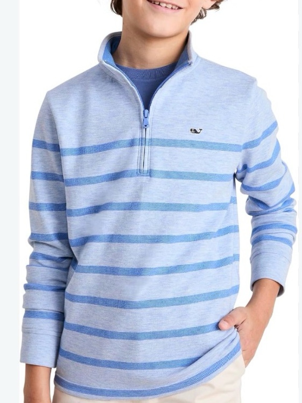 Vineyard Vines Breton Light Blue Striped Quarter-Zip Sweater